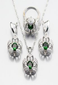 Серьговые ожерелье по продаже трехмерного серебристого цвета зеленого цвета созданы изумрудные наборы ювелирных изделий для женщин Кольцо 678910 JS35303274