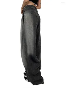 Jeans femininos Mulheres com cintura alta calça de jeans de perna larga Y2K Palavras largas de bainha larga as calças de fundo do sino