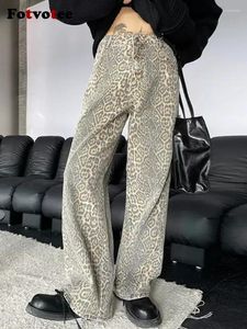 Jeans maschile Fotvotee Leopard Stampa per uomini Y2k High Welited Denim Pantaloni Donne Women streetwear gamba larga jean americana baggy