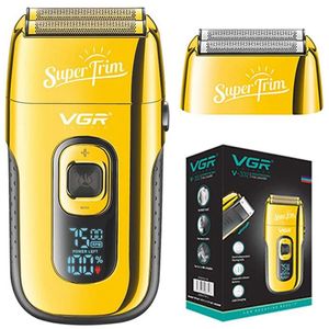 VGR -laddningsbar 3Peed Beard Hair Electric Shaver för män Bald Head Rakmaskin Barber Razor med extra nät 240418