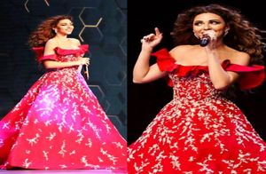 Myriam Fares Red Prom Dresses Sexy Off The Shoulder Evening Gowns A Line White Appliques A Line Party Dress Arabic Women Formal We8516327