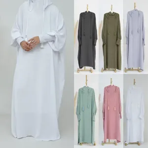 Etnik Giyim Kadın Müslüman Bornoz Arap İslami Abayas Moda Kapşonlu Tassel Kaftan Dubai Günlük Gevşek Elbise Düz Renk Burqas