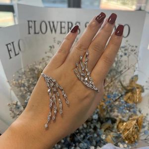 Bangle Fashion Leaf Shape Palm Bracelet Zircon Jewelry For Women Open Adjustable Elegant Bridal Wedding Accessories Gift
