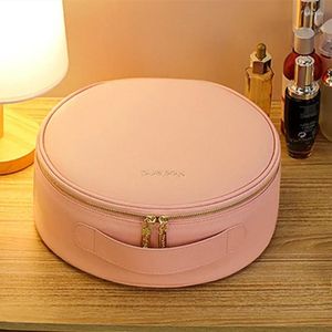 Storage Bags LED Organizer Capacity Round Makeup Case Women With Bag Portable Up Box Cosmetic Light Travel Make Large