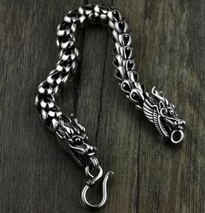 Dragon Scale Bransoletka łańcuch Real Pure 925 Sterling Srebrny podwójne głowy Vintage punk rock w stylu retro biżuteria CX2007068146737