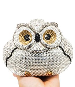 Dgrain Hollow Owl Women Silver Crystal Evening Clutch Animal Bag Wedding Party Cocktail Diamond Handbag and Purse Dinner Purse2899399