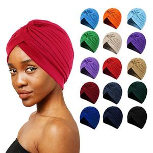 結び目のあるフリルターバンレディースソフトヘッドスカーフカジュアルストリートウェア女性イスラム教徒ヒジャーブインディアンハット癌化学帽子ターバンテ240430