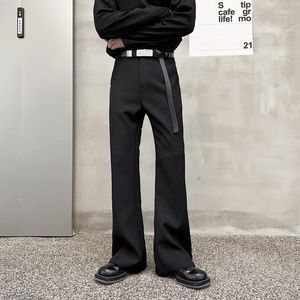 Men's Suits SYUHGFA Men Suit Pants Casual Korean Style Contrast Color Belt Design Simple Fashion Wide Legs Male Trousers 2024 Stylish