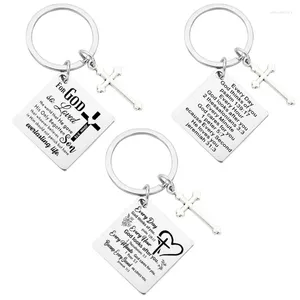 Keychains KeyChain Women Every Day God Thinks Of You Key Chain For Men Stainless Steel Ring Cross Pendant Silver Color Girls Gifts