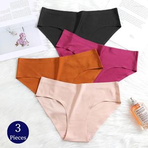 Frauenhöfen Bzel 3pcs Set nahtloser Unterwäsche Seiden Satin Atmungsfreie Frau Briefs haut hautfreundliche Dessous Sport gemütliche Unterhosen