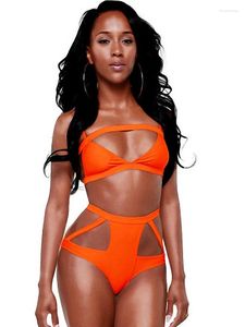 Swimwear's Swimwear S Women Orange Vintage Bandage Bikinis High Waist Female Cavalco Out Swimsuit Sexy Maillot Push Up Bathing Suday