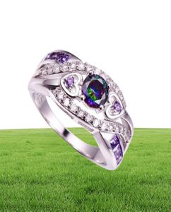 YHAMNI 100 Solid 925 Sterling Silver Ring Purple Color Cubic Zirconia Ring Fashion Wedding Rings Gift For Women ZR8098181755