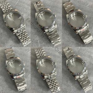 Titta på band 36mm Shell+Metal Strip Sapphire Glass Dog Tooth Rostless Steel Shell For Mens Accessories Lämpliga NH35/NH36 Ment Q240430