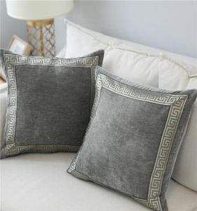Mjuk sammet grå kudde täcke heminredning blå broderad kudde fodral soffa dekorativa kuddar 6060 cm kast kudde täckning9389703