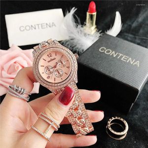 Нарученные часы Relogio faminino Crystal Diamond Watch Luxury Silver Women's Fashion All Steel Clock Saat 2024