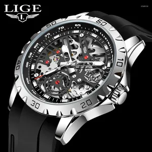 Armbanduhr Lige Männer mechanische Uhren Mode lässig wasserdichte automatische Bewegung Watch Silicon Hollow Tourbillon Luminous Clock Box