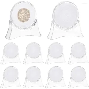 Decorative Plates 10Sets Acrylic Round Coin Display Holder With Trapezoidal Base Size Adjustable Gasket For 20/25/30/35/40/46mm Diameter
