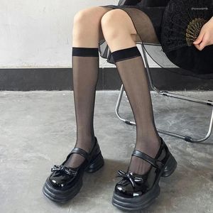 Frauen Socken Schwarze Nylonnetzstrümpfe Sommer Ultra-dünn transparent Knie hohe japanische Schule School Girls Weiß