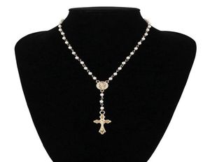 Katolska radbandpärlor halsband kvinnor uttalande religiösa smycken guld lin kedja flerskikt choker halsband vintage8150754