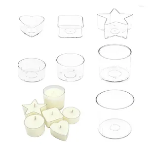 Portacandele 10/20pcs tazza di cera di tealight acrilico azzurro trasparente a cuore resistente al cuore rotondo barattolo arredamento per la casa.