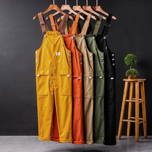 Summer Men Bib Pants Solid Color Casual Jumpsuits Women Streetwear Joggers Multi Pockets Fashion Suspenders Cargo Overalls 240509