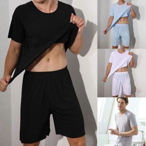Mens TwoPiece Ice Silk Pajamas Summer Thin Modal ShortSleeved Homewear Large Size Set 240428