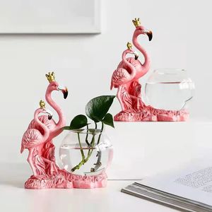 Desktop decoration flamingo glass hydroponic girls heart high-end small decoration green radiation hydroponic office 240424