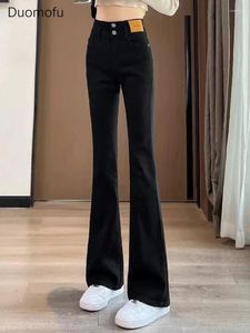Jeans femminile duofu black chic elastico elastico in vita alta flare femminile primaverile con cerniera mollano colore solido semplice xs-2xl femmina