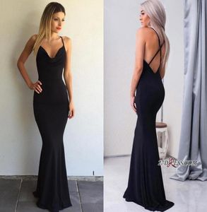 Elegant Simple Black Mermaid Evening Dresses Halter V Neck Sexy Backless CrissCross Long Prom Dresses Under 100 BA45078904082