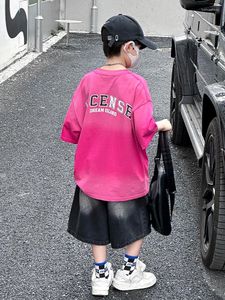 Комплекты одежды Панда Круглый мальчик Костюм с коротким рукавом 2024 Детский летняя Градиентт Рубашка с двумя частями