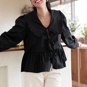 Blouses femininas Combhasaki Manga longa Camisas de peplum colorido colorido colar colar três tamadas de tanque de bowknot tapas abertas de verão