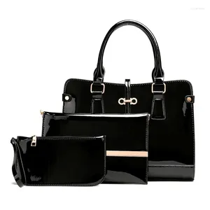 Bag Office für Frauen Handtasche und Geldbörse 2024 Luxus lila Designerin Black Patent Leder Lady Hand 3 PC Set Clutch Brieftasche