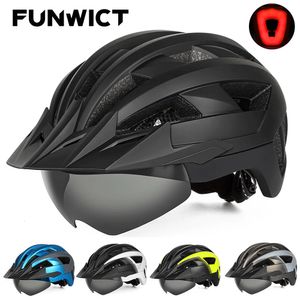 FUNWICT Cykelhjälm för män Kvinnor Vuxna MTB Mountain Road Cykelhjälmar med Visor Bakre Light Riding Cycling Safety 240428