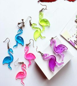 Lovely Resin Transparent Flamingo Dangle Earrings for Women Lady Cute Animal Earring Brincos 4 Colors Fashion Jewelry2021644