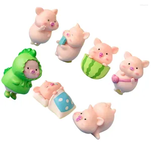 Gartendekorationen 7 Stcs Mikro Landschaft Dekorative Ornamente Kuchen Moos Plastik Schwein Mini Spielzeug