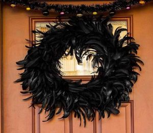 DIY WREATH Black Feather Garland Holiday Ornament Wreath Door Pendant Halloween Prop Door Pendant 2021 New Home Decoration Q08124824939