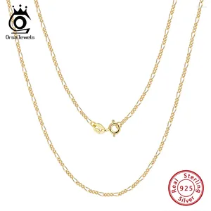 Correntes Orsa Jóias 14K Gold 925 Sterling Silver Diamond Cut Figaro Link Chain Colar para mulheres Classic Party Jewelry SC27