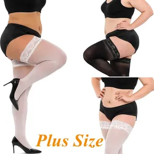 Women Socks FREEAUCE Long Fishnet Plus Size Stockings With Anti-slip For Over Knee Thigh High Sexy Black Lace Sock XXL