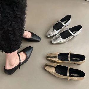 Casual Shoes Women's Ballet Flats Pointed Toe Mary Janes Silver Low Heels Dress Woman Black Gold Zapatos Mujer Spring 1790N