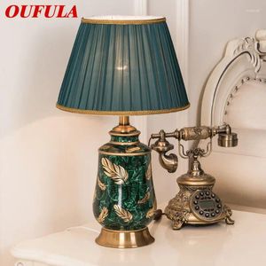 Table Lamps OUFULA Modern Green Ceramic Lamp LED Chinese Creative Luxury Bedside Desk Light For Home Living Room Bedroom Decor