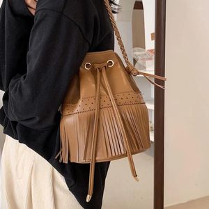 Bag Marke Desiger PU Leder Frauen Schultermodische Fringe Handtasche Kleine Eimer Crossbody