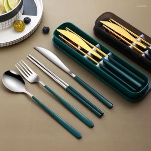 Dinnerware Sets 304 Set Eco Friendly Dish Kitchen Accessories Silverware Gold Knife Fork Spoon Portable Cutlery With Case