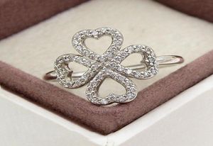 Оптовая романтика Lucky Clover Ring для 925 серебряного серебряного серебряного CZ Diamond Lady Lady Lucky Ring с коробкой подарка на день рождения1643097