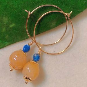 Dangle Ohrringe natürliche gelbe hetische Jade -Perlen Lapis Lazuli Gold Ohrenbüro Drop Braut Hoop Alltags Custom handgefertigte formale Teenager