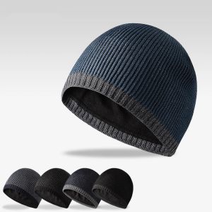 2023 Fashion Color Matching Straight Edge Warm Ski Beanie Hat for Men and Women New Outdoor Plush Thickened Knitted Pullover Hat