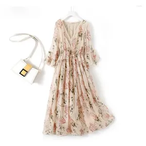 Festklänningar koreansk mode Summerklänning 2024 Silk Floral Elegant For Women Casual Midi Clothes Vestido de Mujer PPH4109