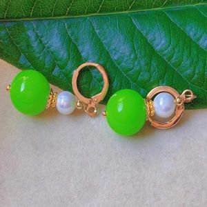 Dangle Earrings Fashion Green Round Chalcedony White Pearl Bead Gold Everyday Women Minimalist Party Hoop Clip-on Children Beaded