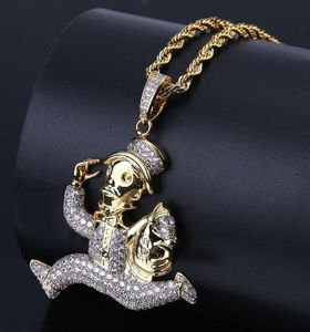 Hip Hop Iced Out Cartoon Running Clown Pendant Necklace Micro Paled Zircon Star Gold Chain Men Jewelry2988222