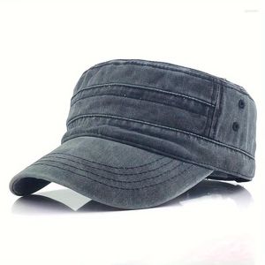 Beretti lavati Cadeti militari Cadet Army Design unico Vintage Flat Top Cap Basic Everyday Hat Plain