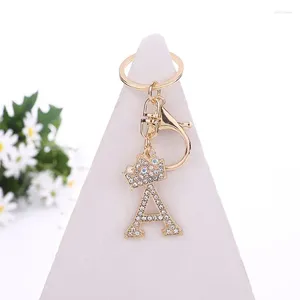 Keychains 26 Initial Letter Rhinestone Keychain For Women Bag Pendant Charms Keyring Crown Key Chain Car Ring DIY Keys Accessories